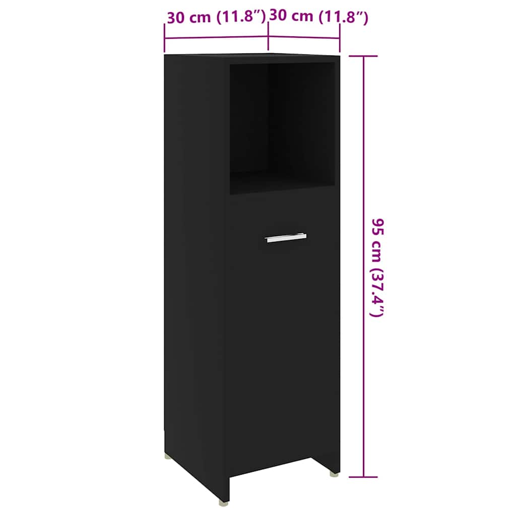 Mobile da Bagno Nero 30x30x95 cm in Legno Multistrato