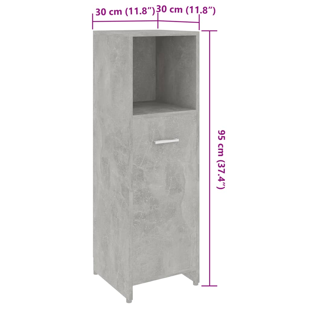 Mobile da Bagno Grigio Cemento 30x30x95 cm in Legno Multistrato | homemem39