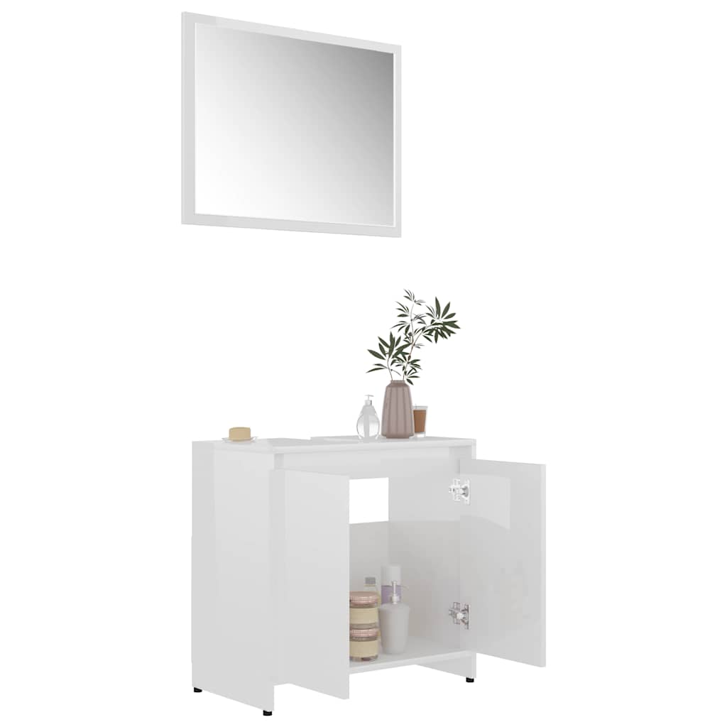 Set Mobili da Bagno Bianco Lucido in Legno Multistrato