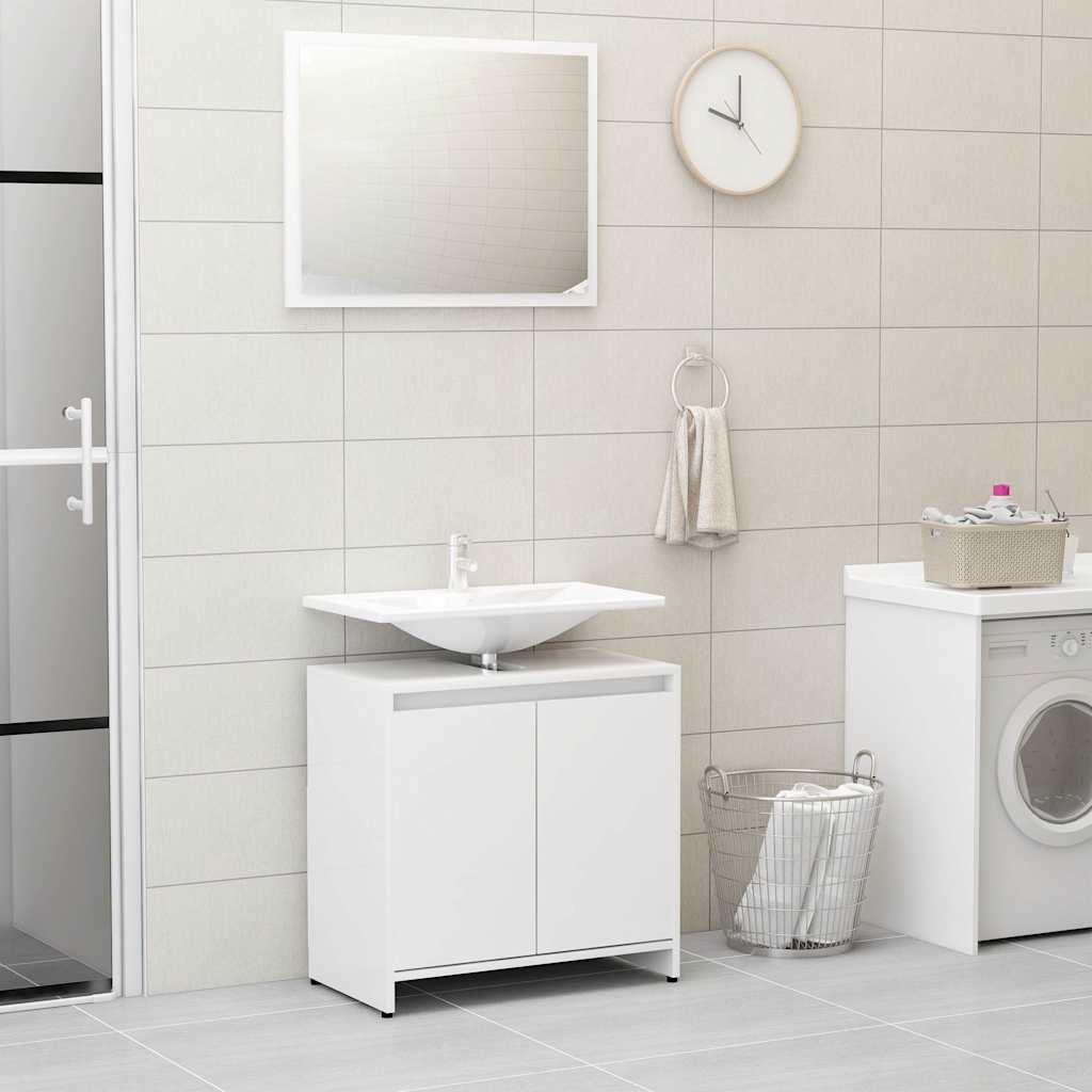 Set Mobili da Bagno Bianco Lucido in Legno Multistrato