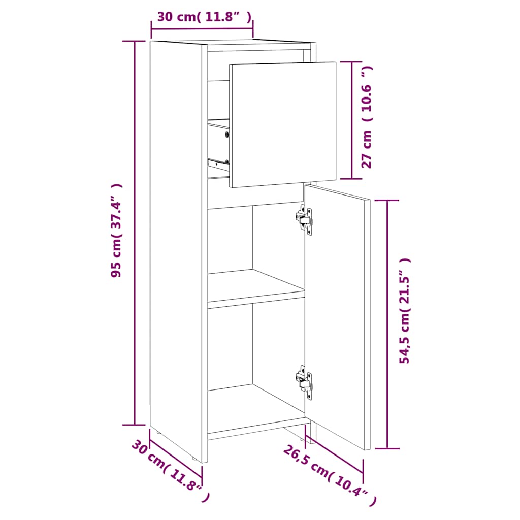 Armadio da Bagno Bianco 30x30x95 cm in Legno Multistrato | homemem39