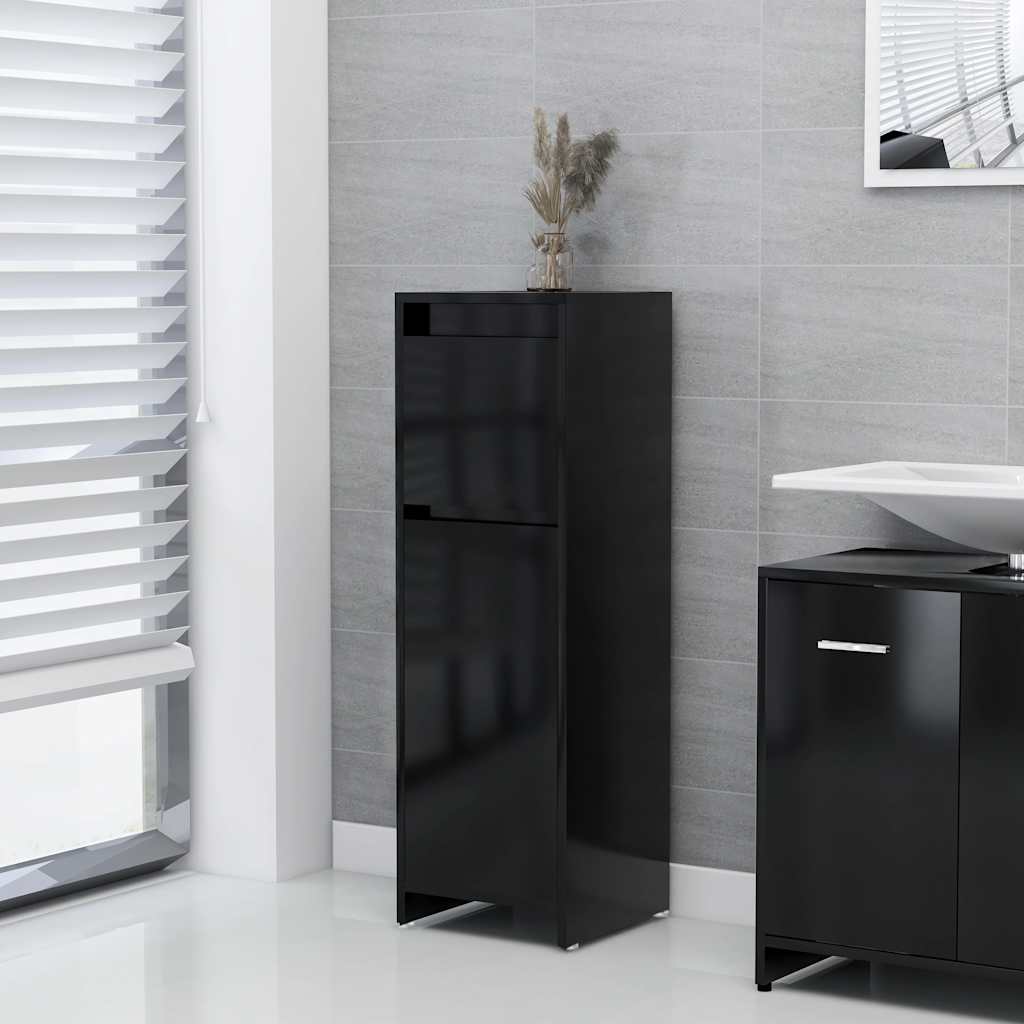 Mobile da Bagno Nero 30x30x95 cm in Legno Multistrato | homemem39
