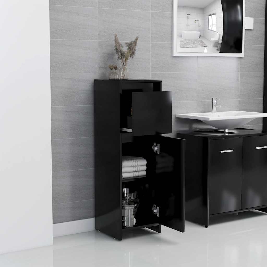Mobile da Bagno Nero 30x30x95 cm in Legno Multistrato | homemem39