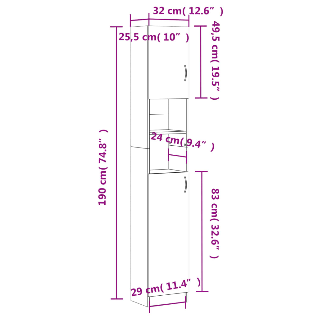 Armadio da Bagno Bianco 32x25,5x190 cm in Legno Ingegnerizzato | homemem39