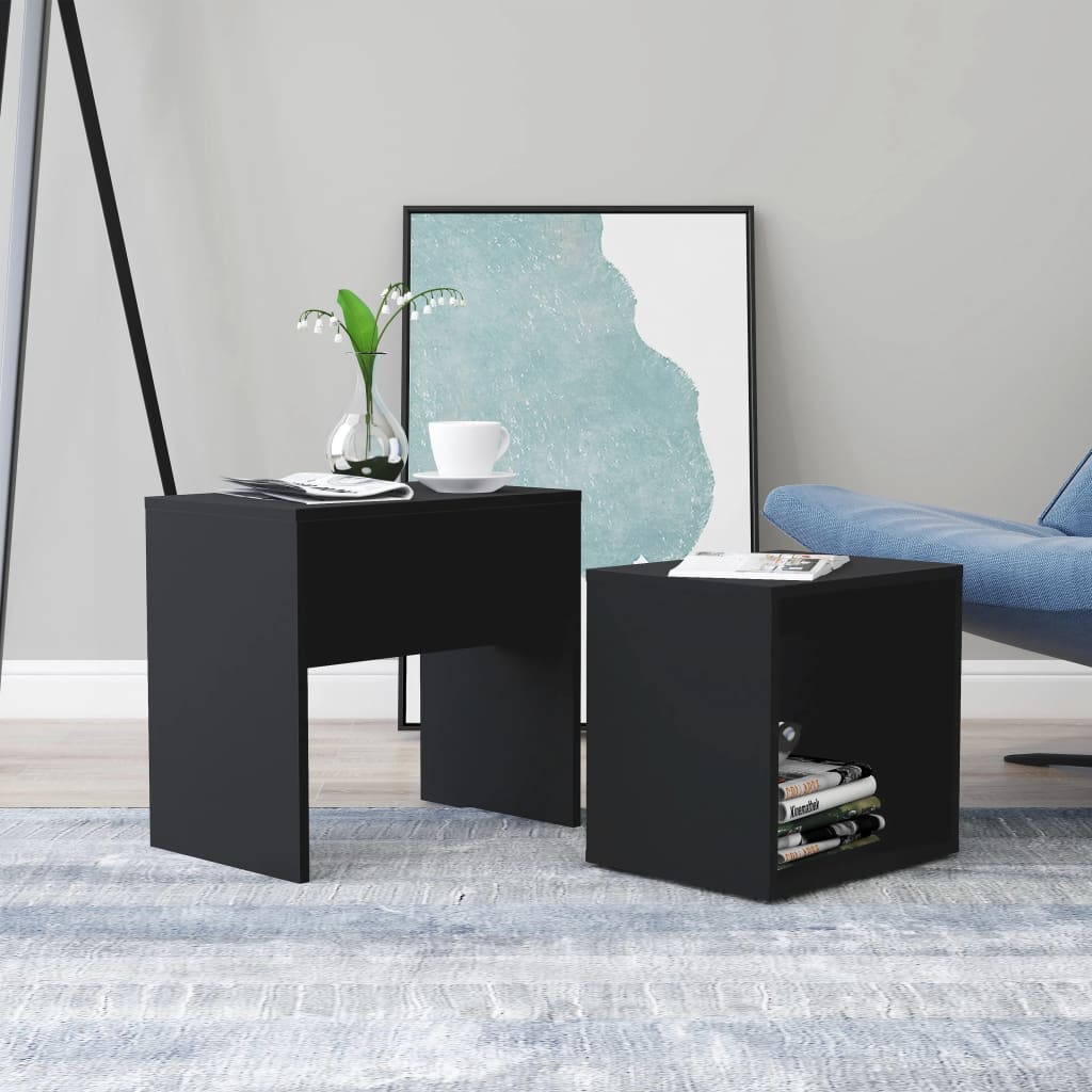 Set Tavolini da Salotto Nero 48x30x45 cm in Legno Multistrato | homemem39
