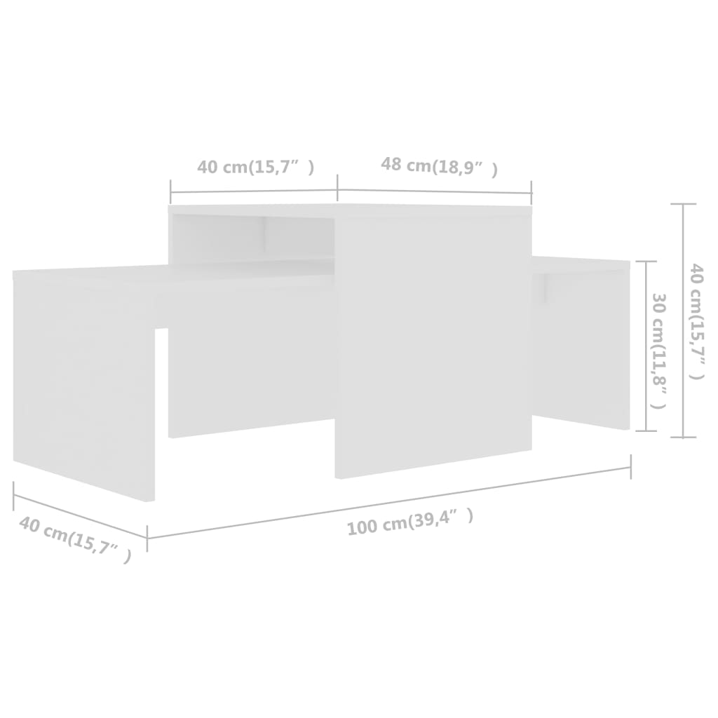 Tavolino da Salotto Bianco 100x48x40 cm in Legno Multistrato | homemem39