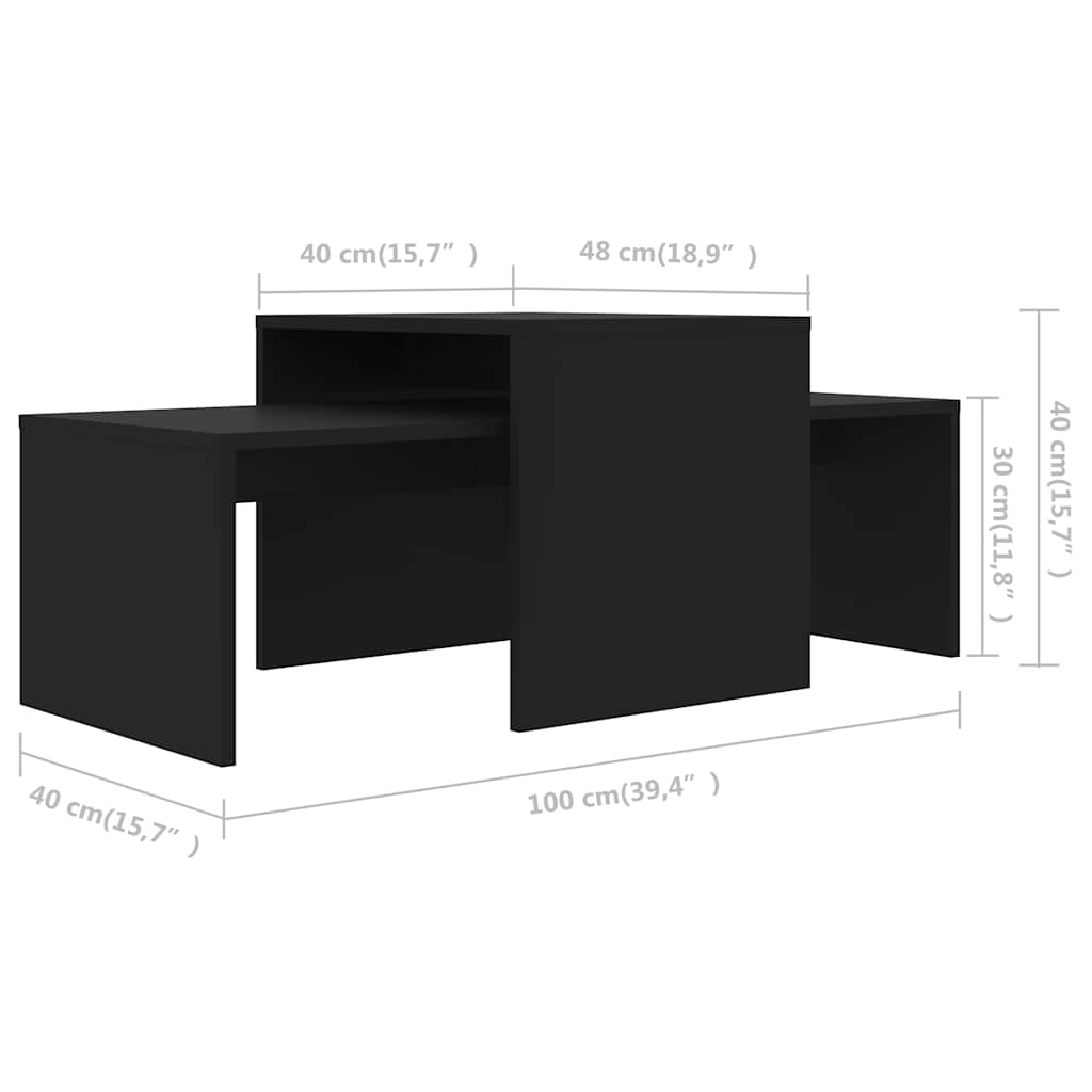 Set Tavolini da Salotto Nero 100x48x40 cm in Legno Multistrato | homemem39