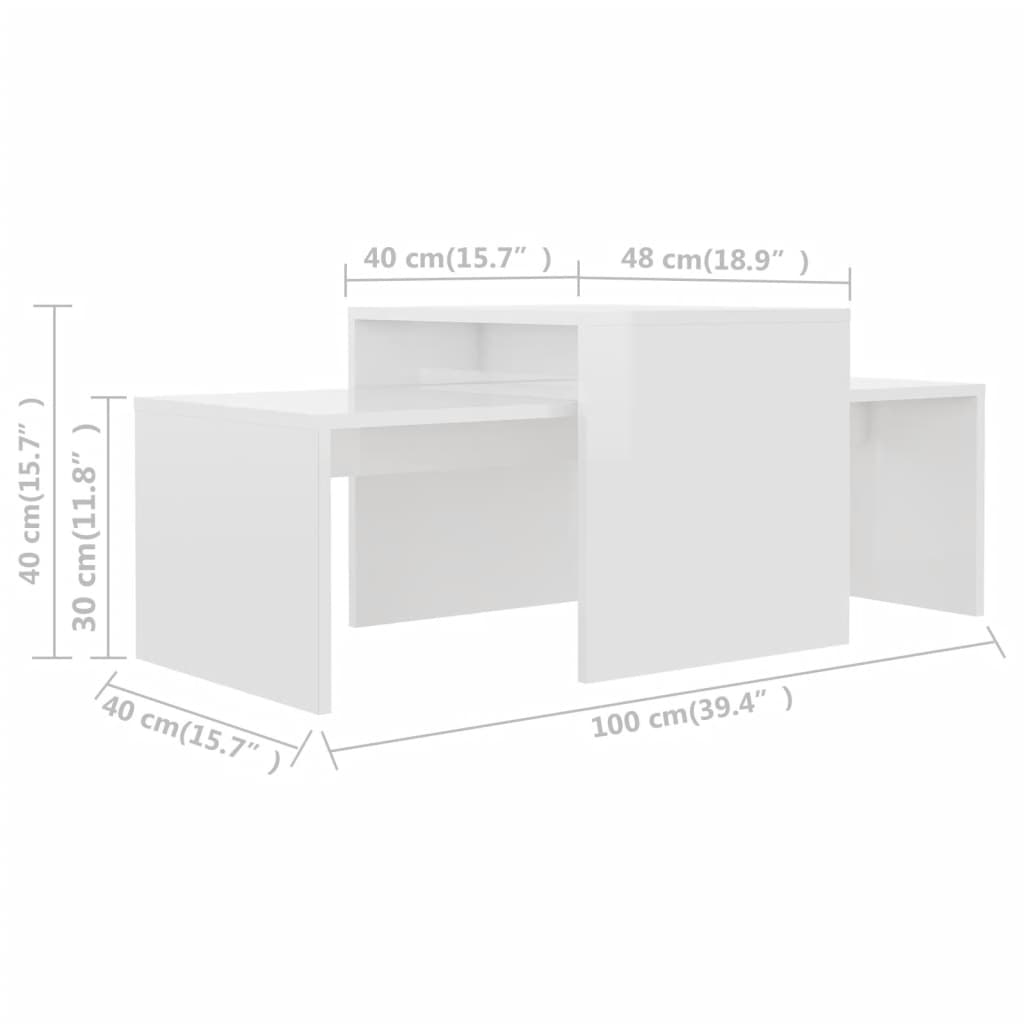 Set Tavolini da Salotto Bianco Lucido 100x48x40 cm Multistrato | homemem39