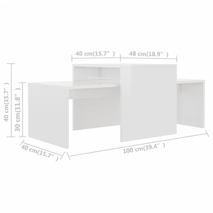 Set Tavolini da Salotto Bianco Lucido 100x48x40 cm Multistrato | homemem39