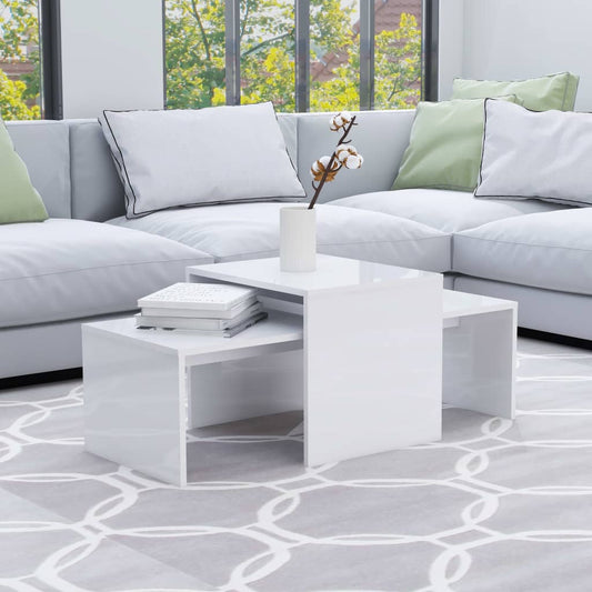 Set Tavolini da Salotto Bianco Lucido 100x48x40 cm Multistrato | homemem39