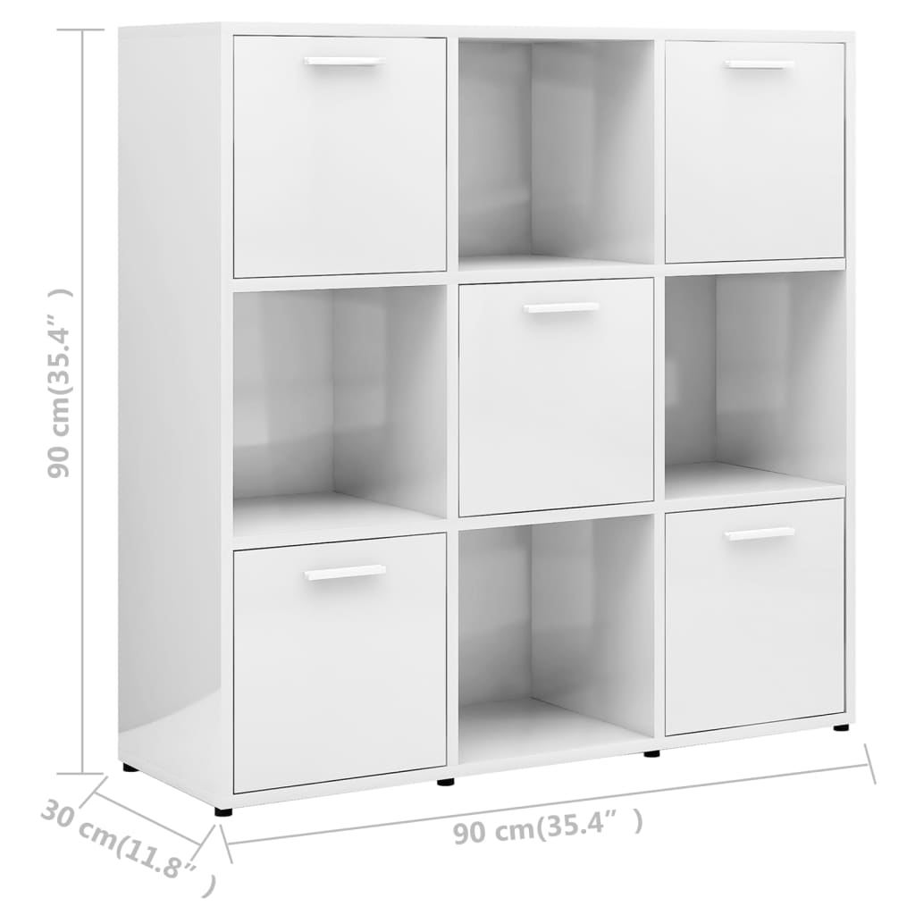 Libreria Bianco Lucido 90x30x90 cm in Legno Multistrato