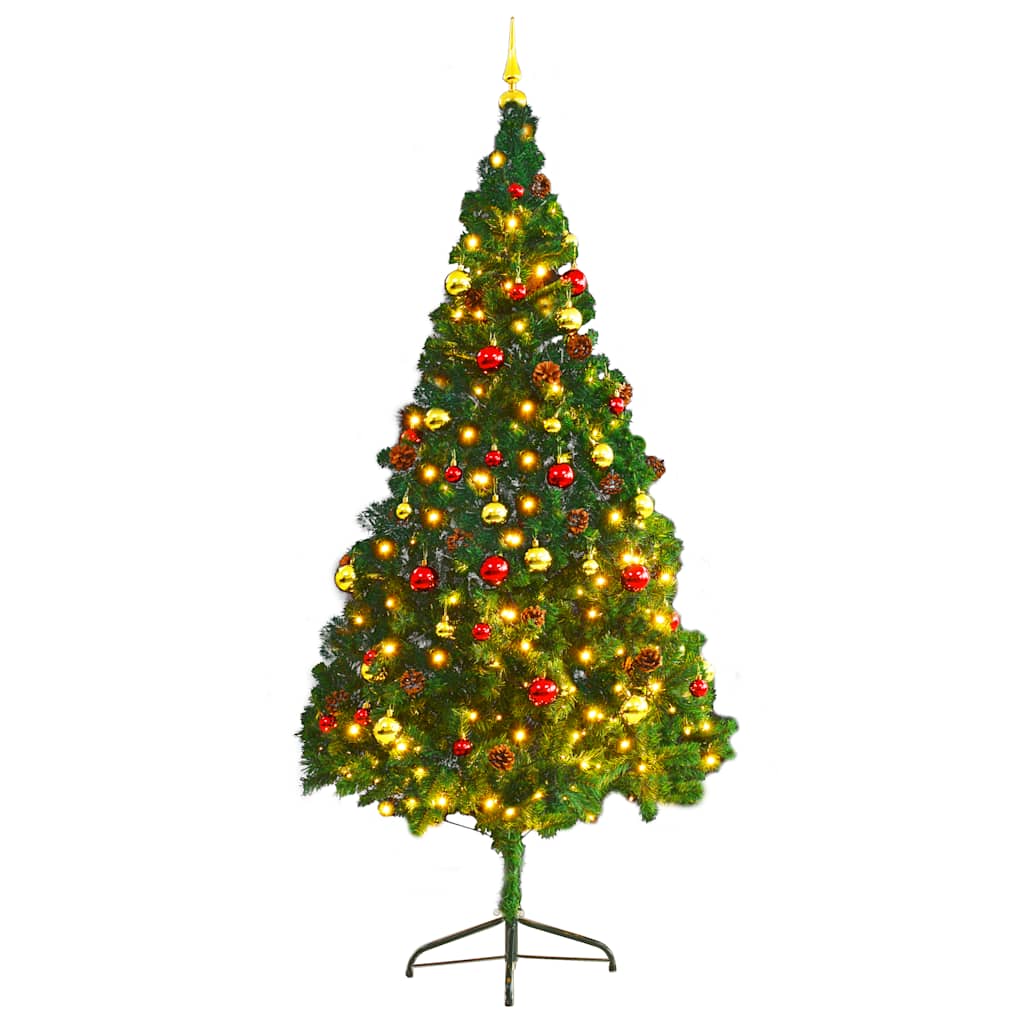 Albero di Natale Preilluminato con Palline Verde 210 cm