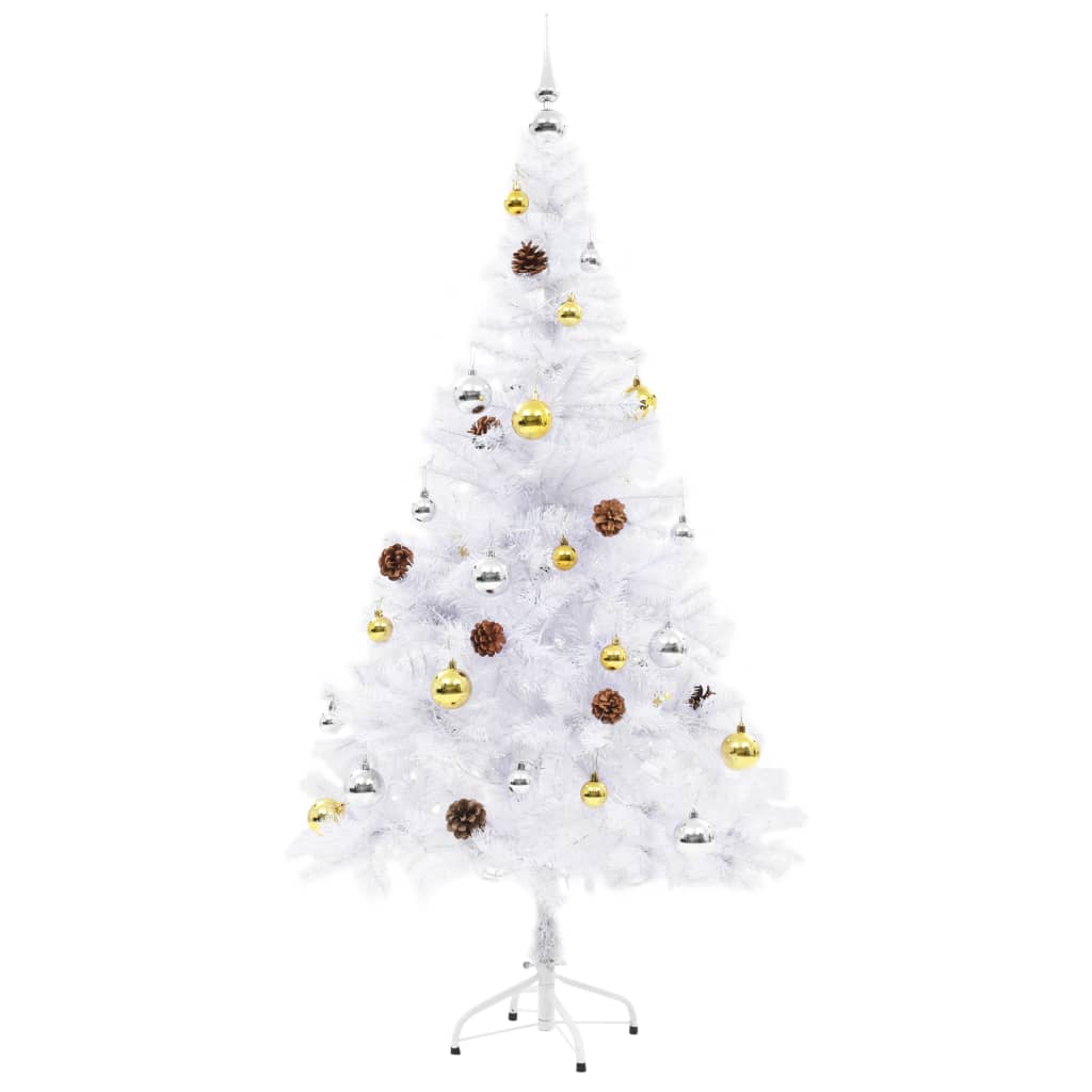 Albero di Natale Preilluminato con Palline Bianco 150 cm