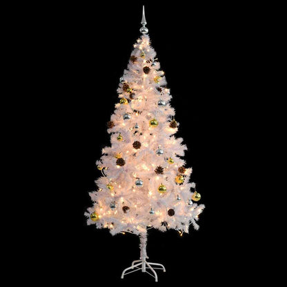 Albero di Natale Preilluminato con Palline Bianco 180 cm