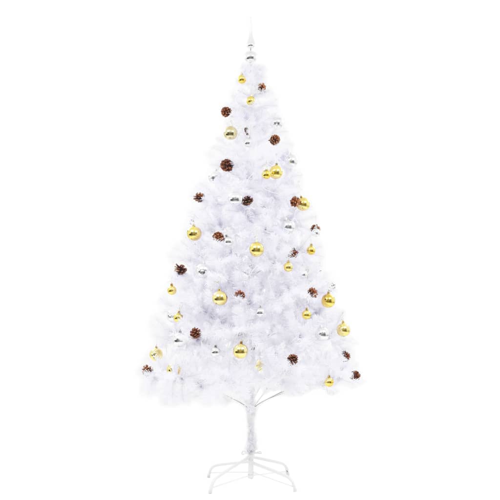 Albero di Natale Preilluminato con Palline Bianco 210 cm