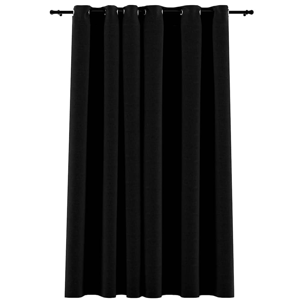 Tenda Oscurante Effetto Lino con Occhielli 290x245 cm Nera | homemem39