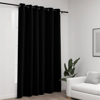 Tenda Oscurante Effetto Lino con Occhielli 290x245 cm Nera | homemem39