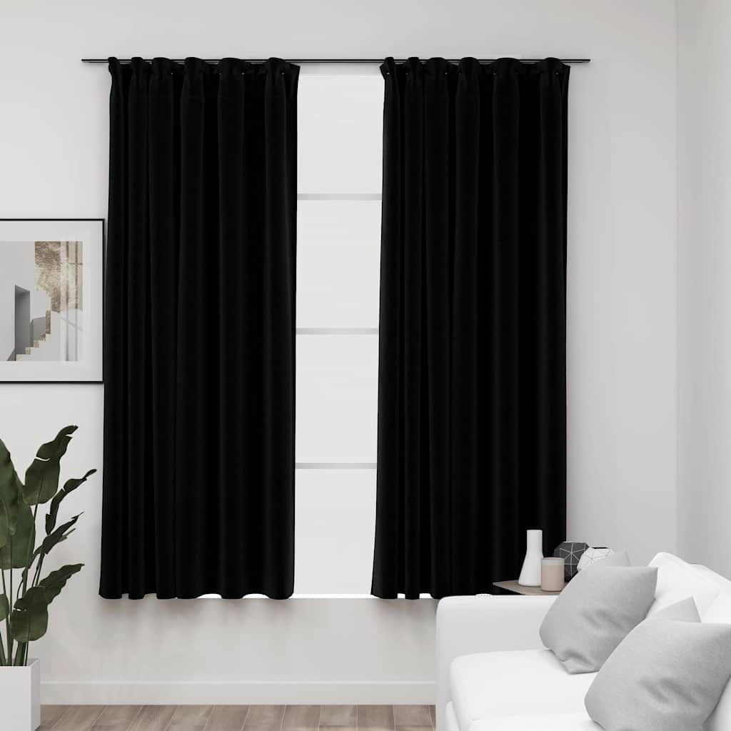 Tende Oscuranti con Ganci Effetto Lino 2 pz Nere 140x175 cm | homemem39