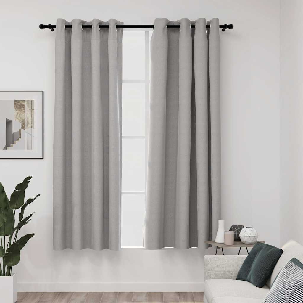 Tende Oscuranti Effetto Lino con Occhielli 2pz 140x175cm Grigio | homemem39