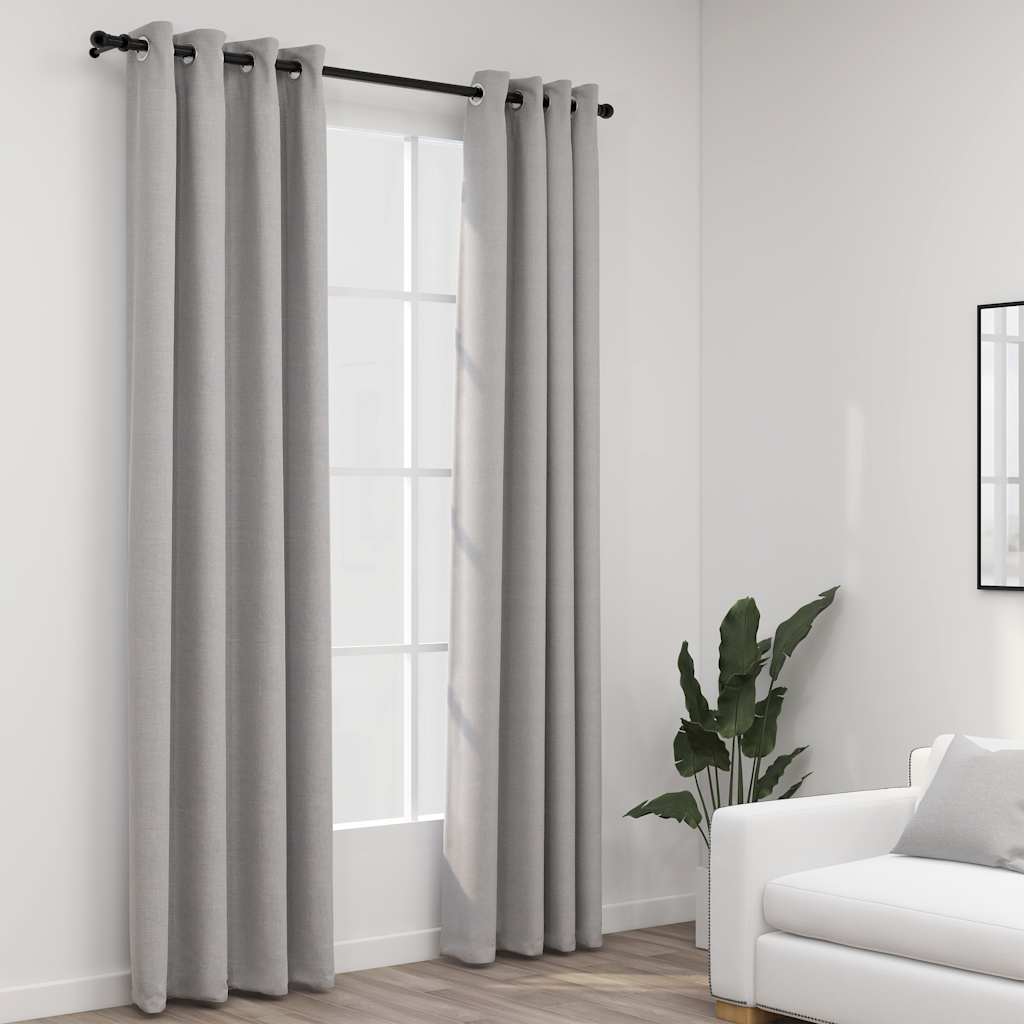 Tende Oscuranti Effetto Lino con Occhielli 2pz 140x225cm Grigio | homemem39