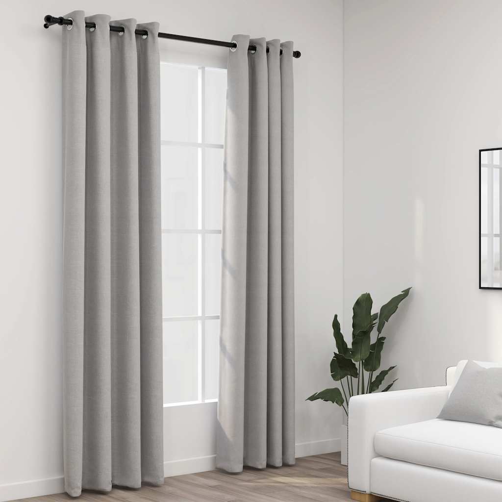 Tende Oscuranti Effetto Lino con Occhielli 2pz 140x245cm Grigio | homemem39