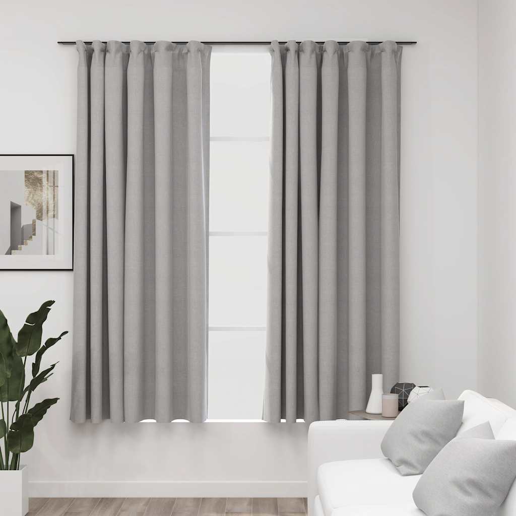Tende Oscuranti con Ganci Effetto Lino 2 pz Grigie 140x175 cm | homemem39