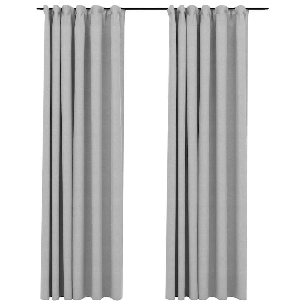 Tende Oscuranti con Ganci Effetto Lino 2 pz Grigie 140x225 cm