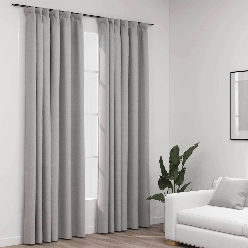 Tende Oscuranti con Ganci Effetto Lino 2 pz Grigie 140x225 cm | homemem39