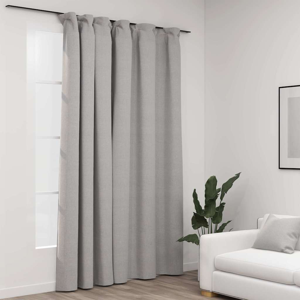 Tenda Oscurante Effetto Lino con Ganci Grigie 290x245 cm