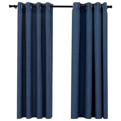 Tende Oscuranti Effetto Lino con Occhielli 2 pz Blu 140x175 cm | homemem39