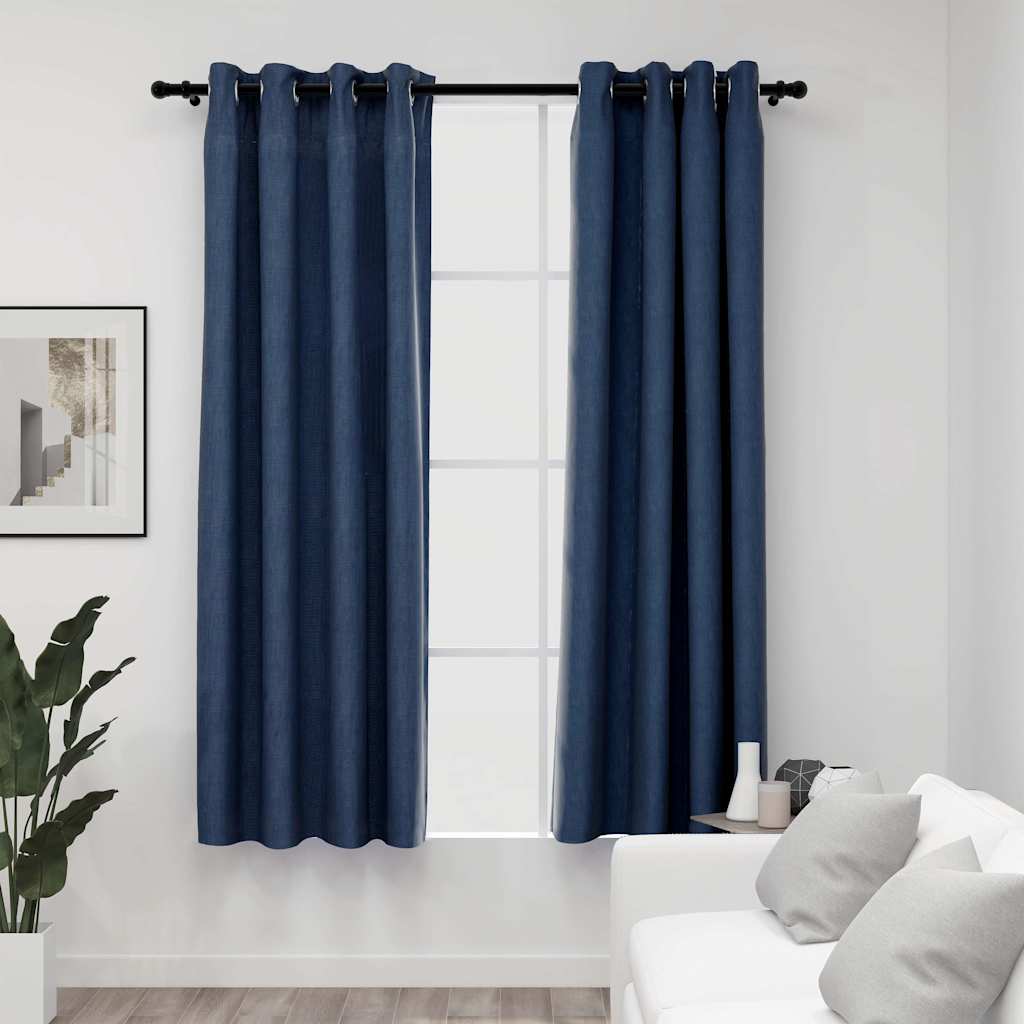 Tende Oscuranti Effetto Lino con Occhielli 2 pz Blu 140x175 cm | homemem39