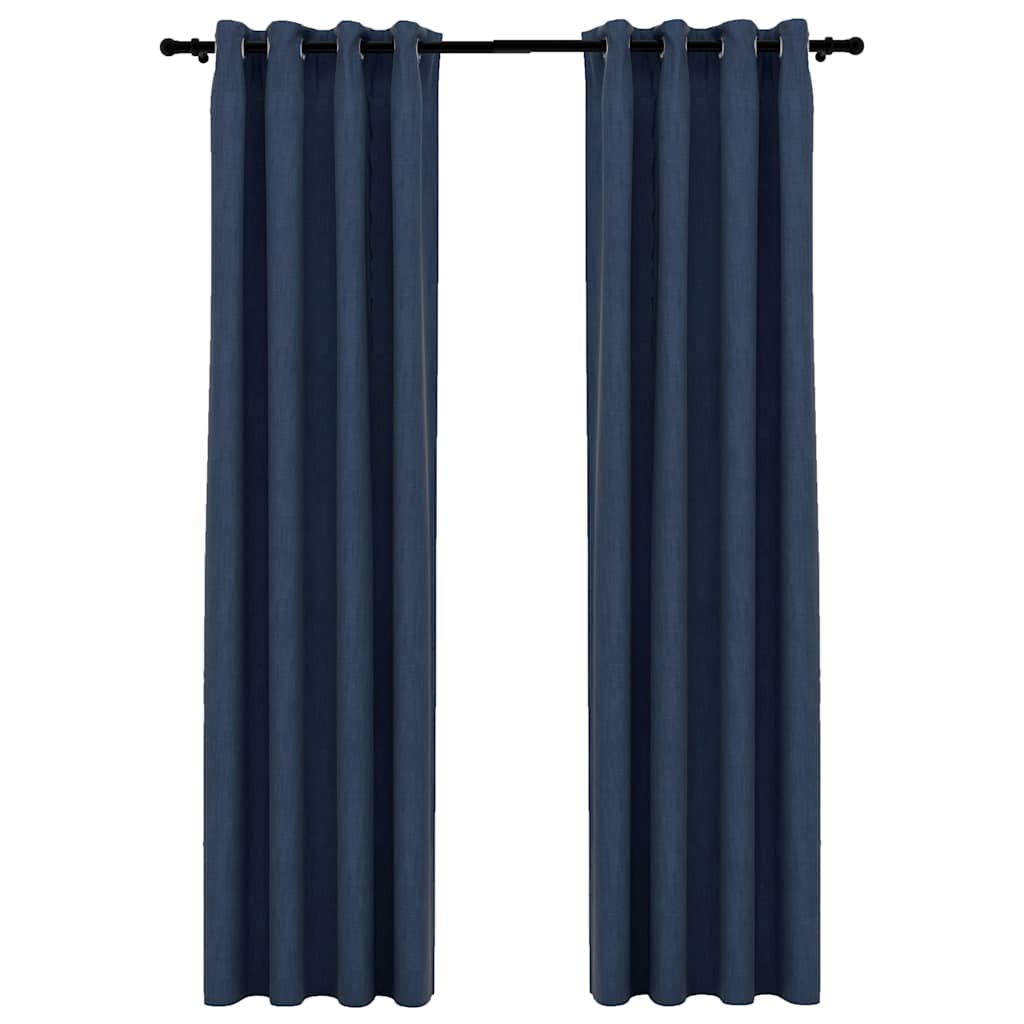 Tende Oscuranti Effetto Lino con Occhielli 2 pz Blu 140x225 cm | homemem39