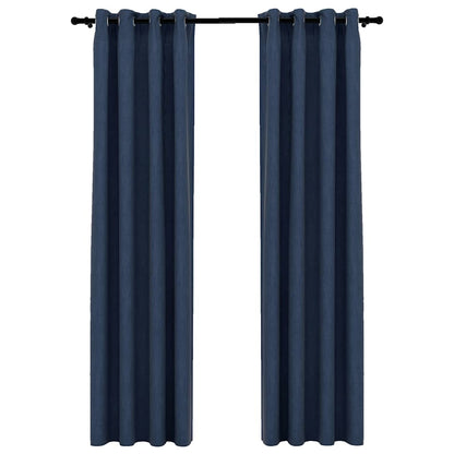 Tende Oscuranti Effetto Lino con Occhielli 2 pz Blu 140x225 cm | homemem39