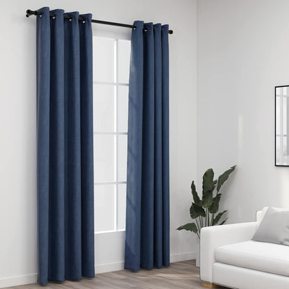 Tende Oscuranti Effetto Lino con Occhielli 2 pz Blu 140x225 cm | homemem39