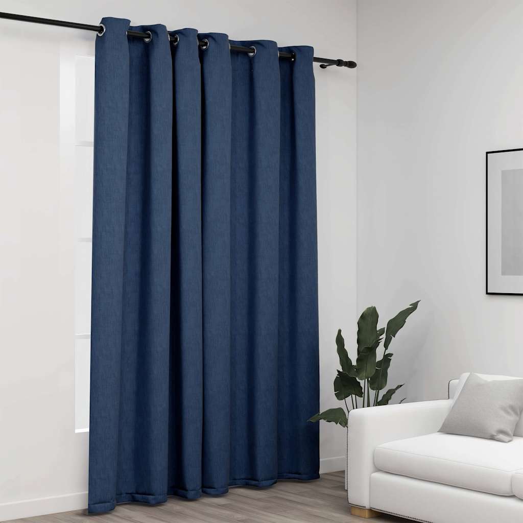 Tenda Oscurante Effetto Lino con Occhielli Blue 290x245cm