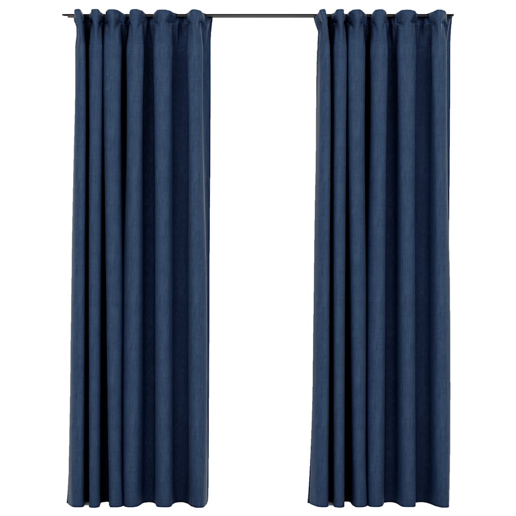 Tende Oscuranti con Ganci Effetto Lino 2 pz Blu 140x225 cm | homemem39