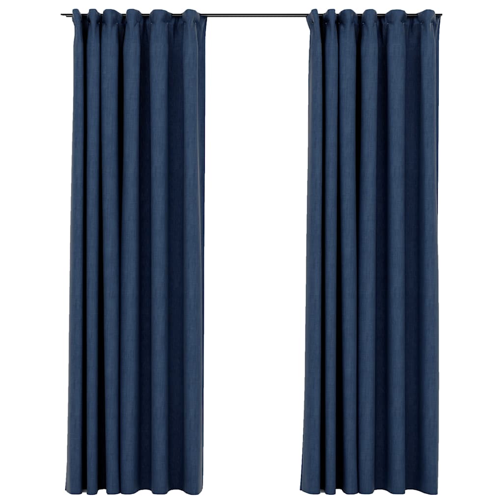 Tende Oscuranti con Ganci Effetto Lino 2 pz Blu 140x245 cm | homemem39