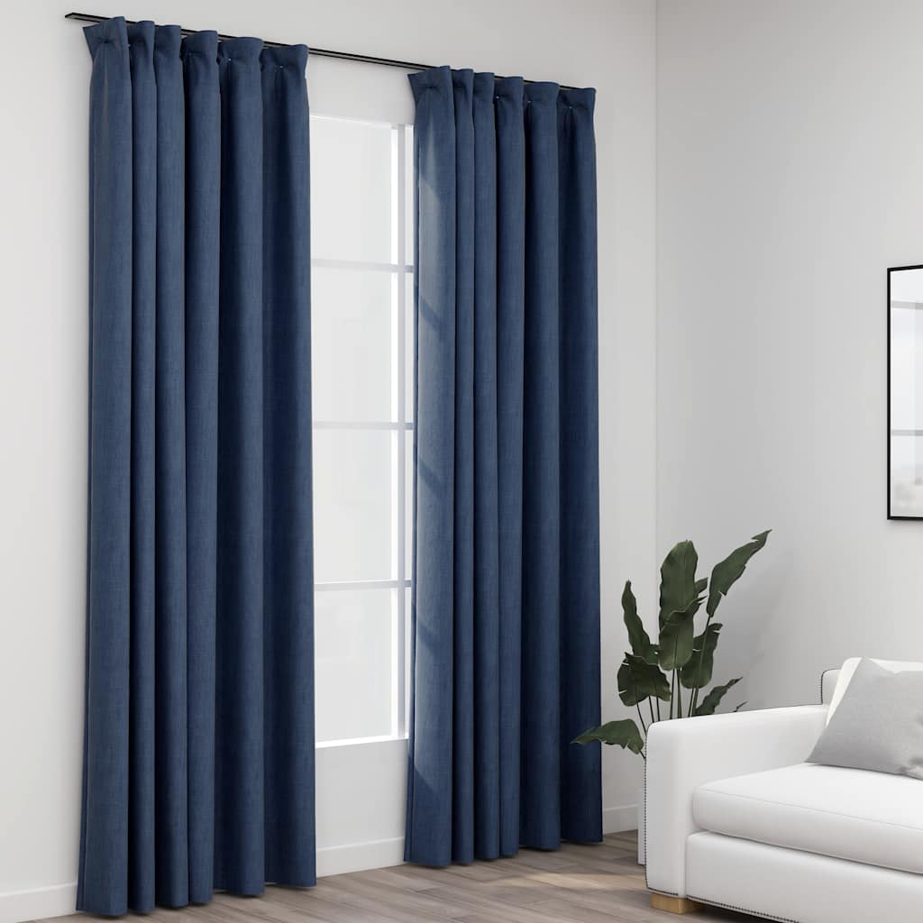 Tende Oscuranti con Ganci Effetto Lino 2 pz Blu 140x245 cm | homemem39