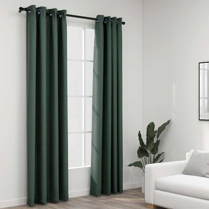 Tende Oscuranti Effetto Lino con Occhielli 2 pz Verdi 140x225cm | homemem39