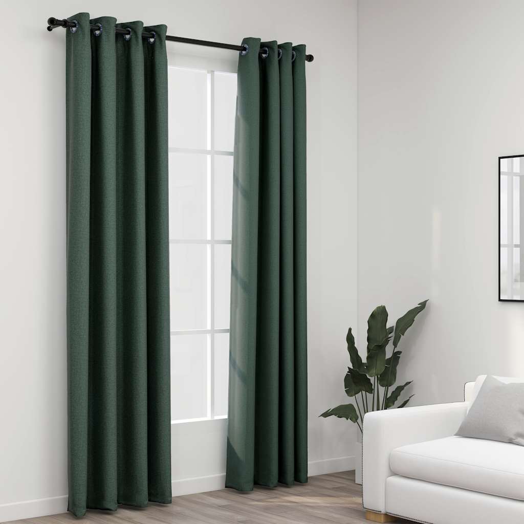 Tende Oscuranti Effetto Lino con Occhielli 2 pz Verdi 140x245cm | homemem39