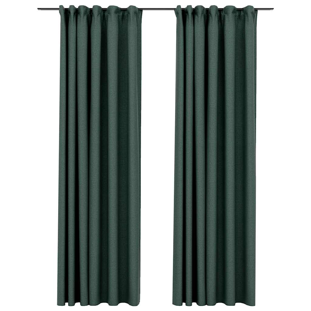 Tende Oscuranti con Ganci Effetto Lino 2 pz Verdi 140x225 cm | homemem39
