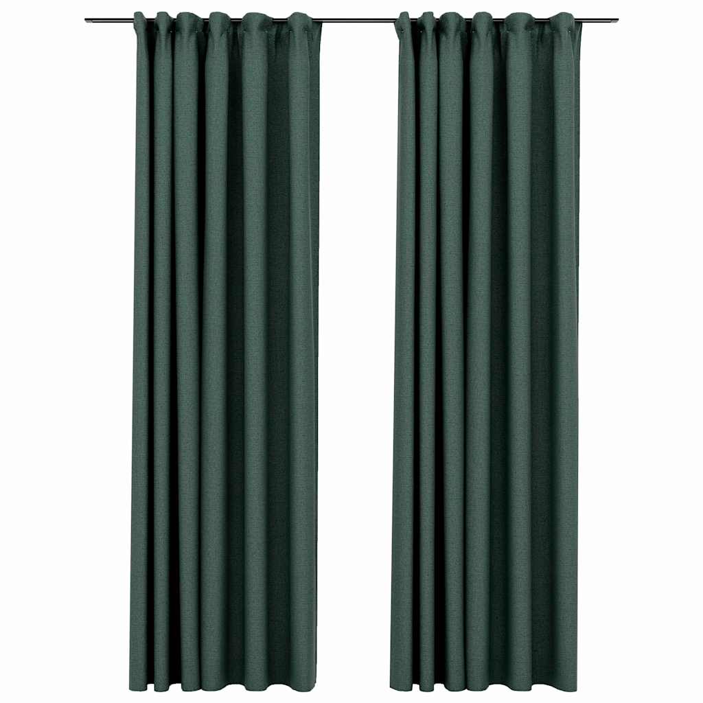 Tende Oscuranti con Ganci Effetto Lino 2 pz Verdi 140x225 cm