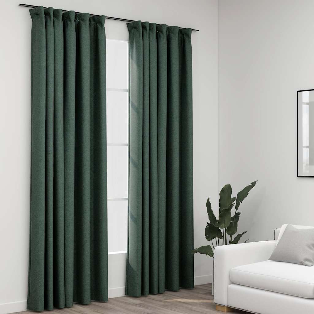 Tende Oscuranti con Ganci Effetto Lino 2 pz Verdi 140x225 cm | homemem39