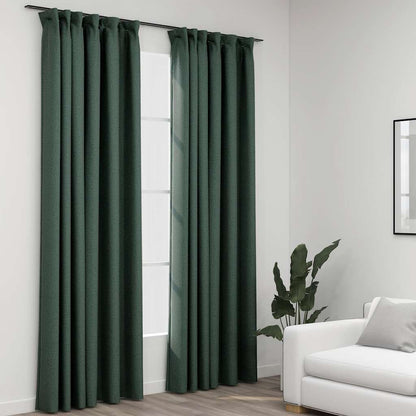 Tende Oscuranti con Ganci Effetto Lino 2 pz Verdi 140x225 cm | homemem39