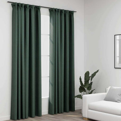 Tende Oscuranti con Ganci Effetto Lino 2 pz Verdi 140x245 cm | homemem39