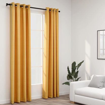 Tende Oscuranti Effetto Lino con Occhielli 2pz Gialle 140x225cm | homemem39