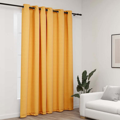 Tenda Oscurante Effetto Lino con Occhielli Gialla 290x245 cm | homemem39