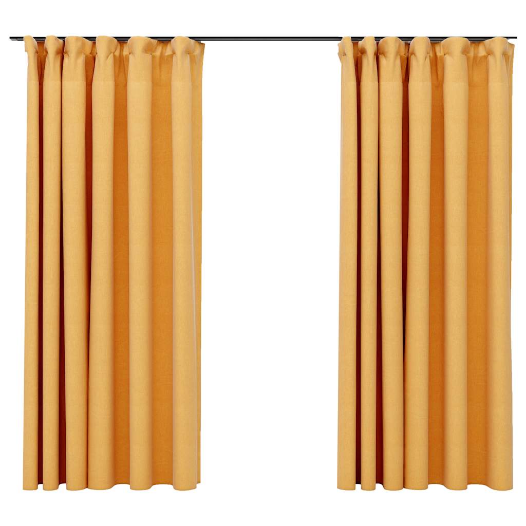 Tende Oscuranti con Ganci Effetto Lino 2 pz Gialle 140x175 cm | homemem39
