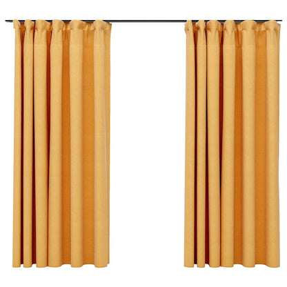 Tende Oscuranti con Ganci Effetto Lino 2 pz Gialle 140x175 cm | homemem39