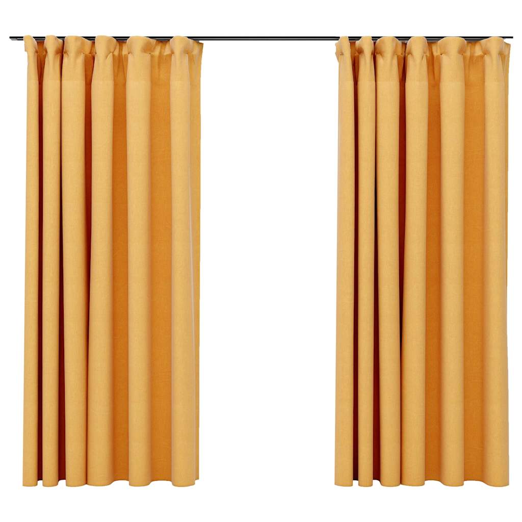 Tende Oscuranti con Ganci Effetto Lino 2 pz Gialle 140x175 cm
